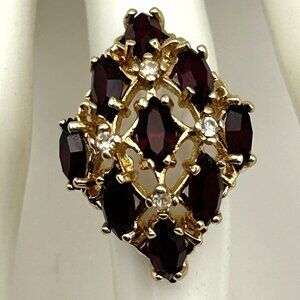Vintage 18K HGE Red Marquise Cluster Cocktail Ring Size 6.5